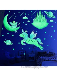 194 PCS Glow in The Dark Stars for Ceiling Wall Decals for Girls Bedroom Unicorn Room Decor for Girls Bedroom Moon Castle Butterfly Fairy Planet Wall Stickers for Kids Birthday Gift for Kids