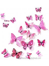 72 PCS Butterfly Wall Stickers 3D Magnetic Removable Butterfly Wall Decals Fridge Magnet Murals Decoration for Kids Bedroom Nursery Classroom Party Wedding Decor Pink