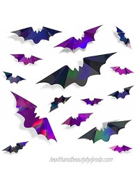 72Pcs Bats Halloween Decoration Iridescent 3D Bats Wall Decor Black Purple Holographic Paper Decorative Bat Wall Art Decals Stickers Spooky Bats for Halloween Home Room Decor Party Decoration Supplies