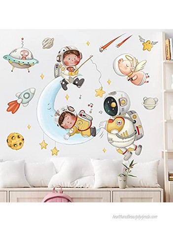 Astronaut Wall Decals The Cosmic Rambler Wall Stickers Out Space Planet Flying Pig Mural Wall Decor for Kids Boys Explorer Living Room Bedroom Nursery Birthday Gift Home Decor