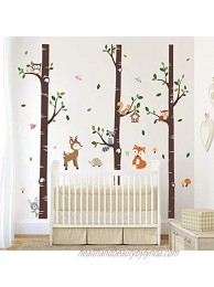 decalmile Large Birch Tree and Forest Animal Wall Decals Owl Squirrel Deer Wall Stickers Baby Nursery Kids Bedroom Living Room Wall Decor H: 69 Inches