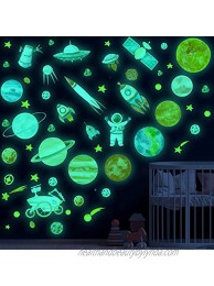 Glow in The Dark Planet and Space Solar System Wall Stickers,Glow in The Dark Stars for Ceiling,Galaxy Astronaut Rocket Spacecraft Alien Wall Decals for Boys Toddler Kids Bedroom Nursery Playroom Wall Decor