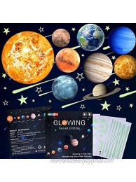 Glow in The Dark Stars and Planets Bright Solar System Wall Stickers -Sun Earth Mars,Stars,Shooting Stars and so on,9 Glowing Ceiling Decals for Bedroom Living Room,Shining Space Decoration for Kids