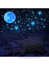Glow in The Dark Stars for Ceiling Stickers,Moon and Stars Nursery Decor,Wall Decals,Best Gift for Kids,Bedroom Living Room Baby Room Decorations,Blue Moon