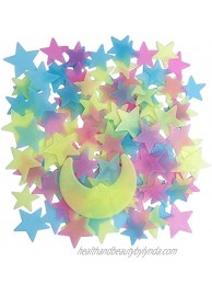 Glow in The Dark Stars for Celling 150pcs Colorful Glowing Stars Wall Decor Plastic Stars Wall Sticker and A Moon Removable Stars Murals Decoration for Kids Girls Room Decor