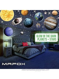 MAFOX Glow in The Dark Planets Bright Solar System Wall Stickers -Sun Earth Mars and so on,9 Glowing Ceiling Decals for Bedroom Living Room,Shining Space Decoration for Kids for Girls and Boys