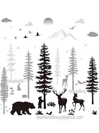 Nursery Wall Decals Forest Deers Wall Stickers Bears Pine Tree Wall Decals Mural Art Wallpaper for DIY Children Room Nursery Vinyl Removable Decals Classic Style