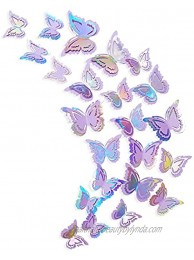 pinkblume Iridescent Purple Butterfly Decorations Stickers Lavender 3D Butterfies Wall Art Removable Wall Decals for Mermaid Unicorn Pastel Home Living Room Baby Bedroom Showcase Nursery Decor 27PCS