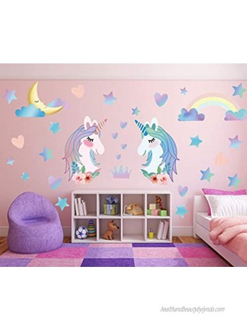 Unicorn Wall Decal Stickers Large Size Unicorn Rainbow Wall Decor for Girls Kids Bedroom Nursery Christmas Birthday Party Decoration