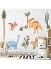 Yovkky Watercolor Dinosaur Nursery Wall Decals Large Peel and Stick Dino Tropical Plant Stickers Cactus Palm Leaf Decor Home Kitchen Decorations Boy Girl Kid Baby Bedroom Playroom Art Party Supplies