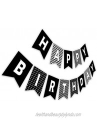 Black & White Birthday Banner Happy Bday Pennant Decorations Black Birthday Party Sign