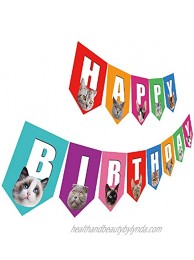 Cat Birthday Banner Happy Birthday Sign with Cat Face Colorful Cat Bday Party Bunting Decoration