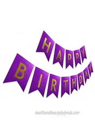 Glitter Birthday Banner Purple Happy Birthday Sign Pre-strung Sparkling Gold Letter Party Bunting