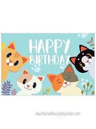 Happy Birthday Banner Backdrop Sky Blue Cute Cat Theme Party Decor Picks for Birthday Baby Shower Party Photography Background Supplies Decorations