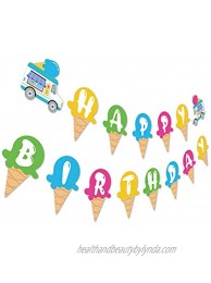 Ice Cream Theme Birthday Banner Colorful Summer Bday Party Sign for Kids Ice-Cream Lovers