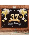 PAKBOOM Happy 37th Birthday Banner Backdrop 37 Birthday Party Decorations Supplies for Men Black Gold 4 x 6ft