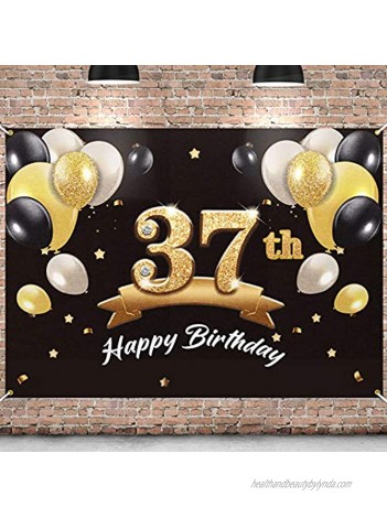 PAKBOOM Happy 37th Birthday Banner Backdrop 37 Birthday Party Decorations Supplies for Men Black Gold 4 x 6ft