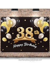 PAKBOOM Happy 38th Birthday Banner Backdrop 38 Birthday Party Decorations Supplies for Men Black Gold 4 x 6ft