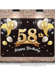 PAKBOOM Happy 58th Birthday Banner Backdrop 58 Birthday Party Decorations Supplies for Men Black Gold 4 x 6ft