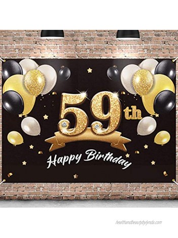 PAKBOOM Happy 59th Birthday Banner Backdrop 59 Birthday Party Decorations Supplies for Men Black Gold 4 x 6ft