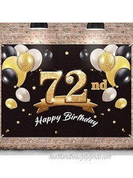 PAKBOOM Happy 72nd Birthday Banner Backdrop 72 Birthday Party Decorations Supplies for Men Black Gold 4 x 6ft