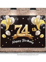 PAKBOOM Happy 74th Birthday Banner Backdrop 74 Birthday Party Decorations Supplies for Men Black Gold 4 x 6ft