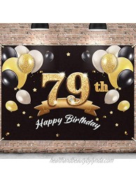 PAKBOOM Happy 79th Birthday Banner Backdrop 79 Birthday Party Decorations Supplies for Men Black Gold 4 x 6ft