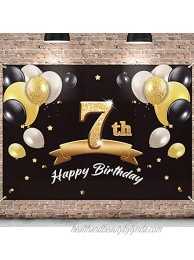 PAKBOOM Happy 7th Birthday Banner Backdrop 7 Birthday Party Decorations Supplies for Boys Black Gold 4 x 6ft