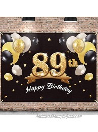 PAKBOOM Happy 89th Birthday Banner Backdrop 89 Birthday Party Decorations Supplies for Men Black Gold 4 x 6ft