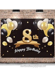 PAKBOOM Happy 8th Birthday Banner Backdrop 8 Birthday Party Decorations Supplies for Boys Black Gold 4 x 6ft