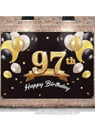 PAKBOOM Happy 97th Birthday Banner Backdrop 97 Birthday Party Decorations Supplies for Men Black Gold 4 x 6ft