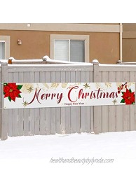 PAKBOOM Merry Christmas Yard Fence Sign Banner Xmas New Year Party Decorations Supplies for Home Outdoor Indoor 9.8 x 1.6ft White Red