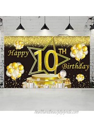Ushinemi Happy 10th Birthday Backdrop 10 Years Old Birthday Banner Party Decorations Large Bday Wall Decor Signs 6X3.6 Ft Gold and Black