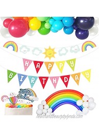 wongmode Big Sunshine Rainbow Clouds Happy Birthday Decoration Cake Topper Banner Balloons Party Set Color Pennants Garland for Baby Shower Birthday Decorations Bunting Supplies