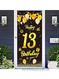 wongmode Happy 13th Birthday to You Door Banner Backdrop Black Gold Sign Theme Party Decor Picks for 13 Years Old Birthday Bunting Garland Decorations Supplies