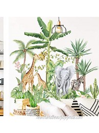 Tropical Rainforest Animals Plants Wall Stickers AUHOKY Removable Cartoon Elephant Giraffe Nordic Plant Wallpaper Decor Peel and Stick Art Murals for Kids Bedroom Background Nursery Home Decorations