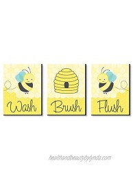 Big Dot of Happiness Honey Bee Kids Bathroom Rules Wall Art 7.5 x 10 inches Set of 3 Signs Wash Brush Flush