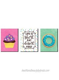 Big Dot of Happiness Sweet Shoppe Cupcake Nursery Wall Art Donut Kids Room Decor and Bakery Kitchen Home Decorations Gift Ideas 7.5 x 10 inches Set of 3 Prints