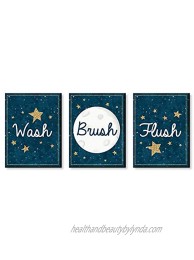 Big Dot of Happiness Twinkle Twinkle Little Star Kids Bathroom Rules Wall Art 7.5 x 10 inches Set of 3 Signs Wash Brush Flush