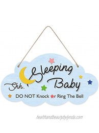CHDITB Baby Sleeping Hanging Door Sign Do Not Knock or Ring The Bell Wood Plaque12”x 6.5” Cute Cloud-Shaped Do Not Disturb No Soliciting Sign for Front Door Nursery Kindergarten New Mom Gift