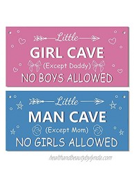 Geelin 2 Piece Little Man and Girl Cave Sign No Boys or Girls Allowed Plaque Nursery Kids Toddler Boys Girls Room Decorations for Bedroom Plastic Door Wall Hanging Decor 12 x 6 Inch
