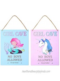 Jetec 2 Pieces Girl Cave No Boys Allowed Sign Mermaid Unicorn Hanging Sign 10 x 8 Inches Waterproof PVC Door Sign Nursery Wall Art for Little Baby Toddler Girls Room Decor Kids Bedroom Decorations