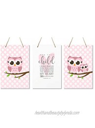 LifeSong Milestones for This Child I Have Prayed 3pc Owl Wall Decor Decorations Hanging Signs for Kids Bedroom Nursery Baby Boys and Girls Room Size 8” x 12” 3pc Set Pink