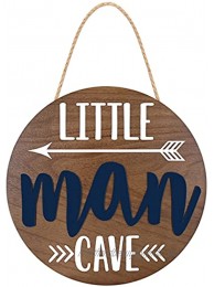Little Man Cave Wooden Round Door Sign for Little Boy Nursery Room Wall Art Natural Wood Baby Toddler Kids Bedroom Living Room Hanging Rustic Farmhouse Decor -Blue