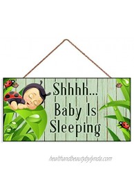 MAIYUAN Shhhh Baby is Sleeping Sign Nursery Door Sign Ladybug Baby on Shabby Wood Background 6" x 12" SignKHW727