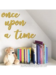 Once Upon A Time Sign Read Sign Reading Nook Decor Wood Nursery Bookshelf Playroom Baby Girl Kids Bedroom Wall Decor Toddler Room Book Ledge Floating Shelves Classroom Reading Corner Decorations Gold