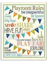 Stupell Home Décor Playroom Rules With Pennants In Blue Rectangle Wall Plaque 10.25 x 0.5 x 14.75 Proudly Made in USA