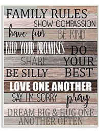 Stupell Industries Family Rules Text Fun Wood Grain Rustic Tan Teal Designed by Kim Allen Art 13 x 19 Wall Plaque