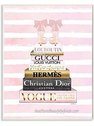 Stupell Industries Glam Fashion Heals with Bookstack and Pink Stripes Wall Art 10 x 15 White