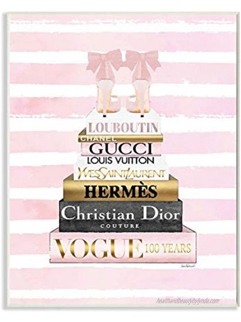 Stupell Industries Glam Fashion Heals with Bookstack and Pink Stripes Wall Art 10 x 15 White